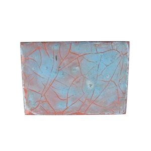 Copper Brooch Pin Jewelry Crackle Glaze Artisan Signed Vintage Rectangle 1.75 in